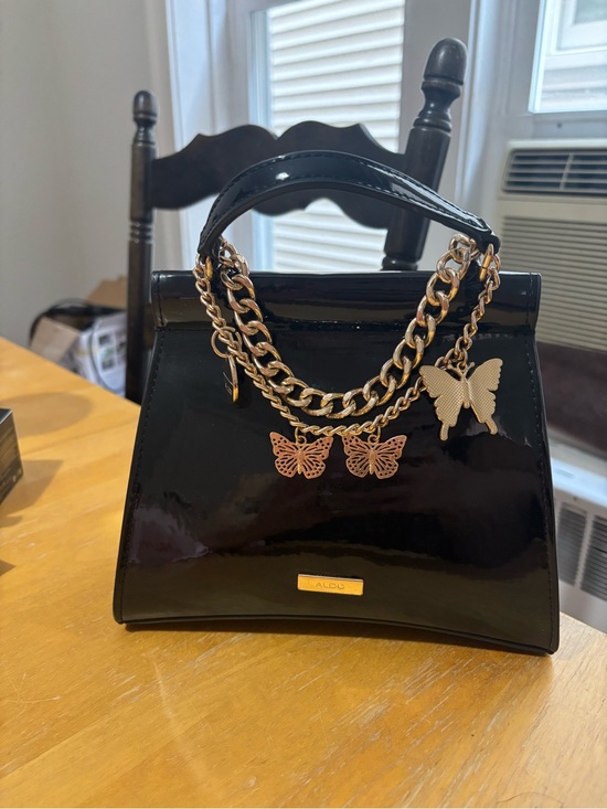 Aldo Handbags - ALDO Black Patent Mini Top-Handle Bag with Gold Butterfly Charms